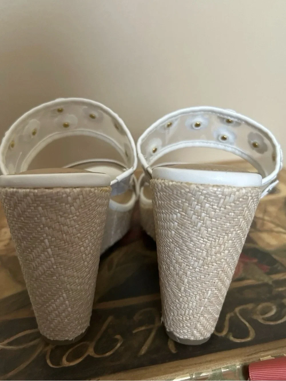 White Floral Mesh Espadrille Wedge Sandals